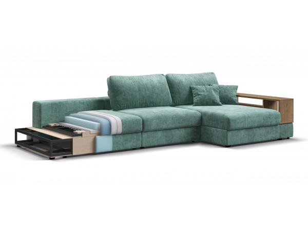 Угловой диван-кровать Босс Модуль XL правый, две полки, шенилл Глосс минт