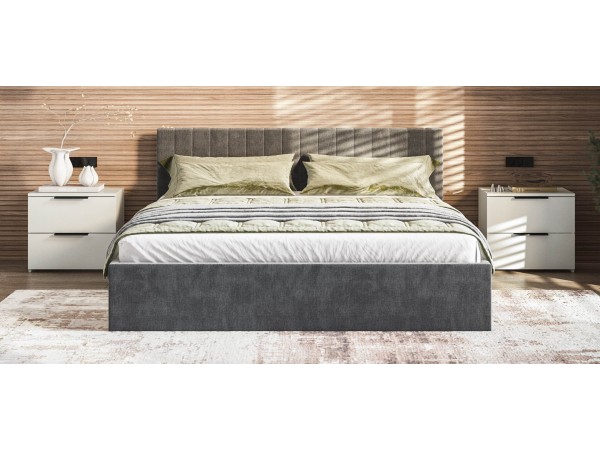 МП Ронда Кровать+ПМ 160*200 велюр Монолит серый