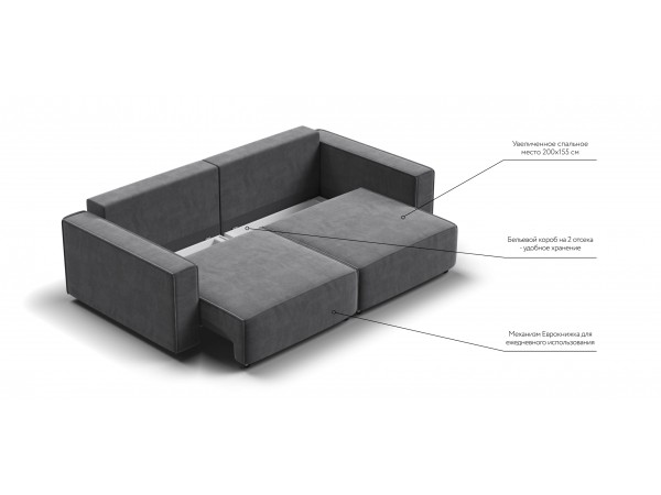 Диван BOSS SOFT MODOOL велюр Monolit серый