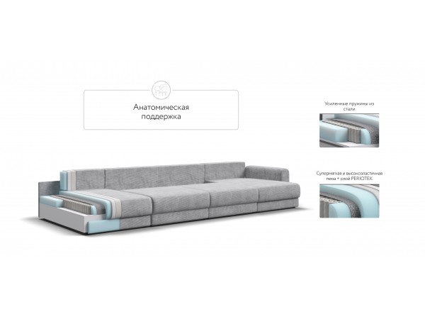 Модульный п-образный диван РИЧМОНД MODOOL Вельвет CORD серый