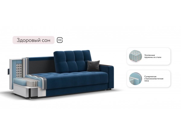 Диван Босс Маркет велюр Монолит синий