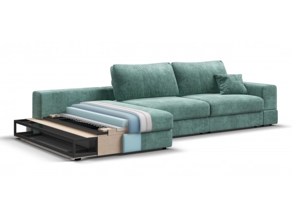 Угловой диван-кровать Босс Модуль XL левый, мягкие подлокотники, шенилл Глосс минт