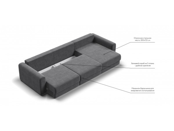 Модульный угловой диван РИЧМОНД MODOOL MAX Велюр Monolit серый