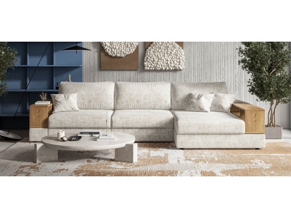 Угловой диван-кровать Босс Модуль XL правый, две полки, Шенилл Смарт кварц