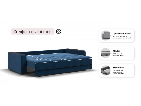 Диван Босс Маркет велюр Монолит синий