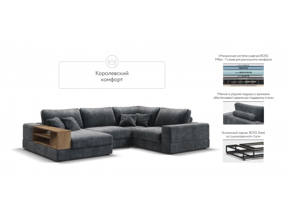 П-образный диван-кровать Босс Модуль правый, полка слева, шенилл Глосс карбон