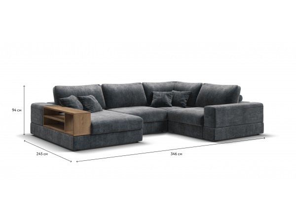 П-образный диван-кровать Босс Модуль правый, полка слева, шенилл Глосс карбон