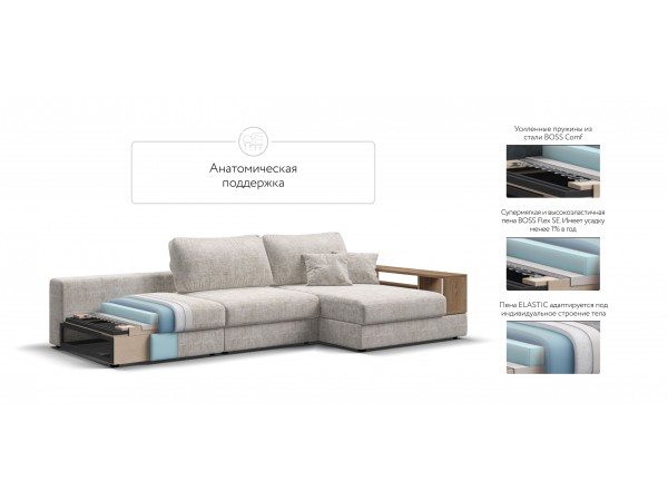 Угловой диван-кровать Босс Модуль XL правый, две полки, Шенилл Смарт кварц