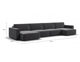 П-образный диван Босс Софт Модуль Вельвет Корд графит