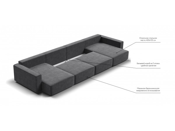 П-образный диван Босс Софт Модуль Вельвет Корд графит