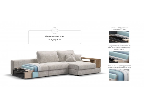 Угловой диван-кровать Босс Модуль XL правый, полка справа, шенилл Смарт кварц