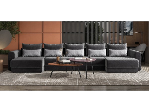Модульный п-образный диван РИЧМОНД MODOOL Вельвет CORD графит