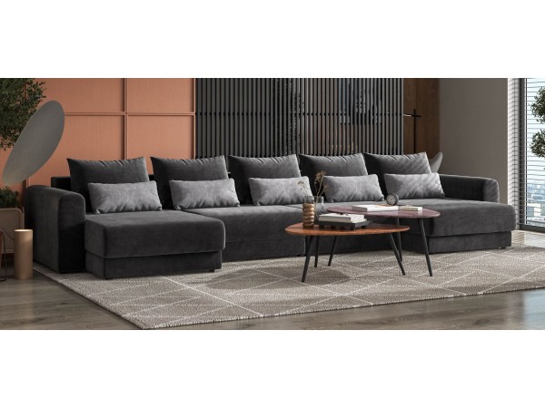 Модульный п-образный диван РИЧМОНД MODOOL Вельвет CORD графит