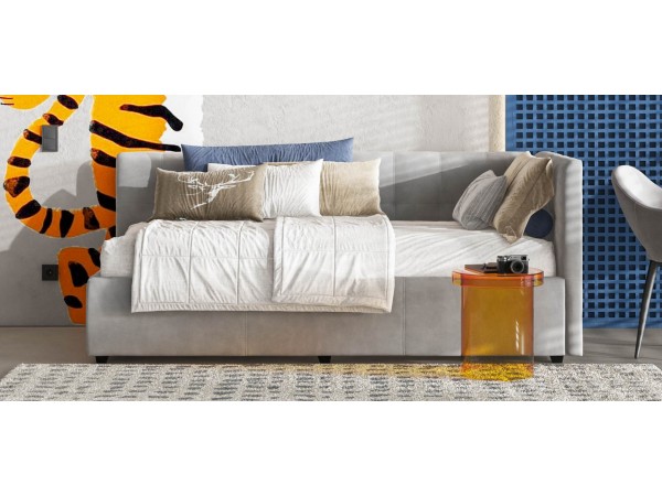 Белла Мини Кровать+ПМ 90*200 велюр Монолит сталь