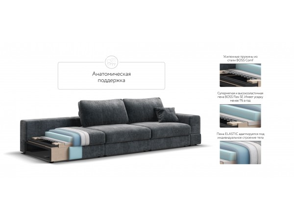 Диван-кровать Босс Модуль Макс, полка слева, Шенилл Глосс карбон