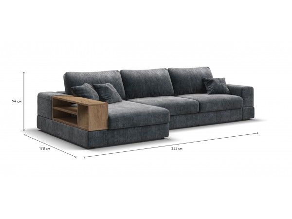 Угловой диван-кровать Босс Модуль XL левый, полка слева, шенилл Глосс карбон