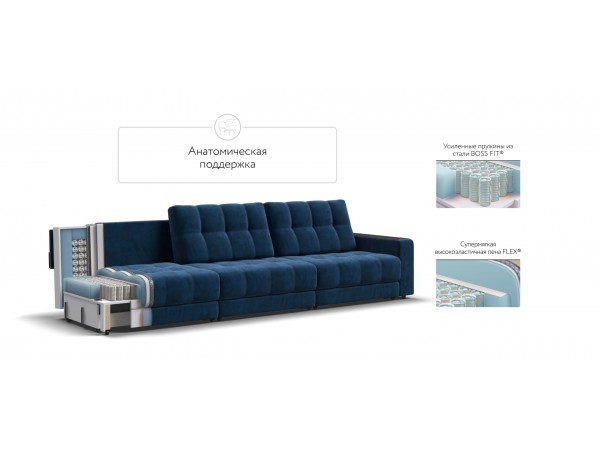 Босс Гранд диван Велюр Монолит синий