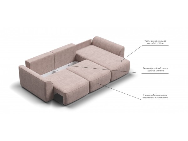 Угловой диван KING SE Велюр Royal пион NEW