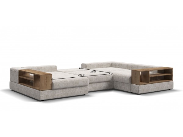 П-образный диван-кровать Босс Модуль левый, две полки, шенилл Смарт кварц