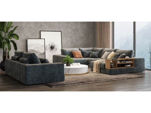 П-образный диван-кровать Босс Модуль правый, полка справа, шенилл Глосс карбон