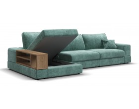 Угловой диван-кровать Босс Модуль XL левый, полка слева, шенилл Глосс минт