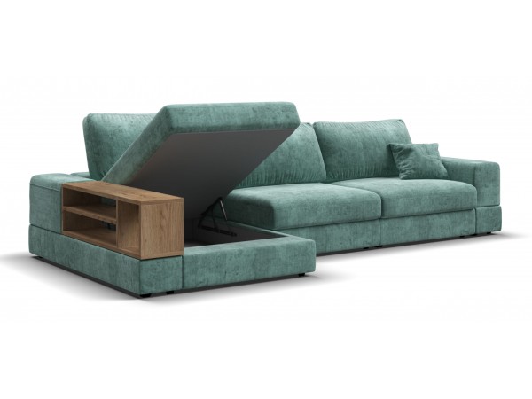 Угловой диван-кровать Босс Модуль XL левый, полка слева, шенилл Глосс минт