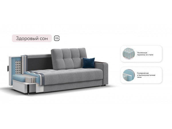 Диван Босс Маркет велюр Монолит сталь