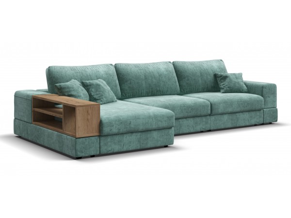 Угловой диван-кровать Босс Модуль XL левый, полка слева, шенилл Глосс минт