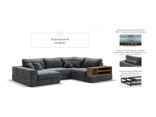 П-образный диван-кровать Босс Модуль правый, полка справа, шенилл Глосс карбон