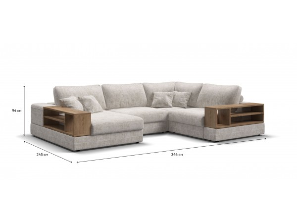 П-образный диван-кровать Босс Модуль левый, две полки, шенилл Смарт кварц