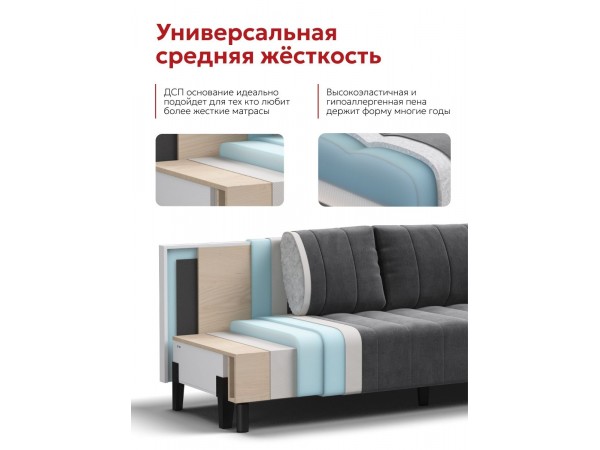 Пекин Сканди диван Велюр Монолит серый