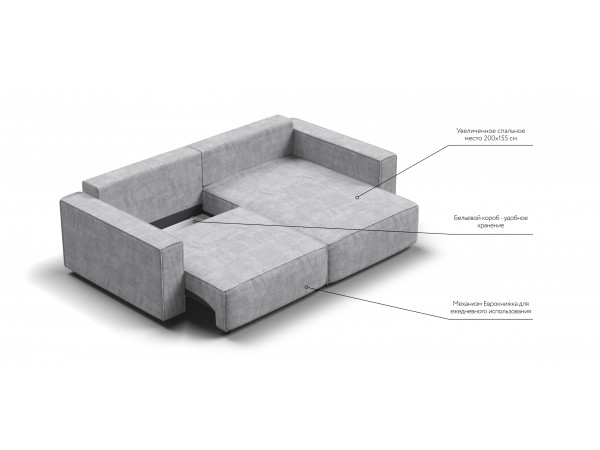 Угловой диван Босс Софт Модуль Вельвет Корд серый