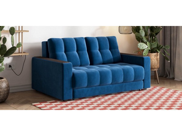 Диван Босс Маркет двухместный велюр Монолит синий