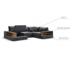 П-образный диван-кровать Босс Модуль правый, две полки, шенилл Глосс карбон