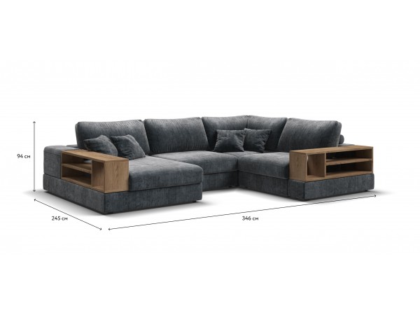 П-образный диван-кровать Босс Модуль правый, две полки, шенилл Глосс карбон