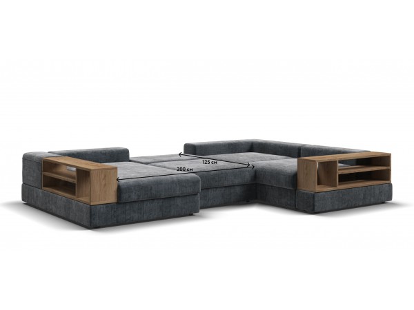 П-образный диван-кровать Босс Модуль правый, две полки, шенилл Глосс карбон