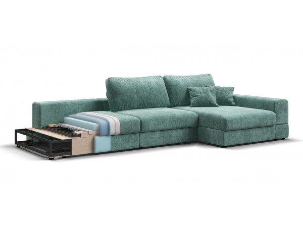 Угловой диван-кровать Босс Модуль XL правый, мягкие подлокотники, шенилл Глосс минт