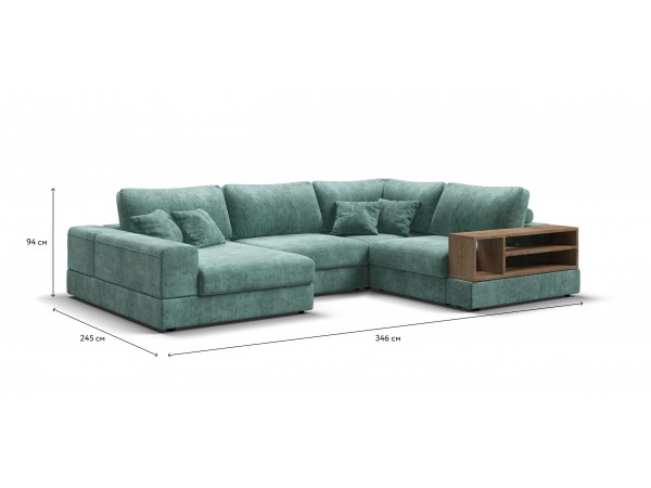 П-образный диван-кровать Босс Модуль правый, полка справа, шенилл Глосс минт