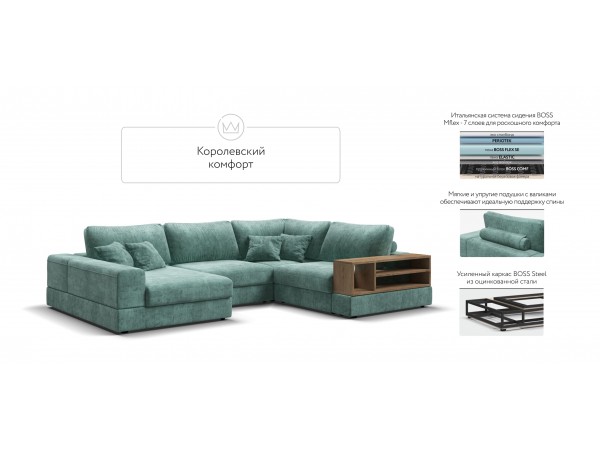 П-образный диван-кровать Босс Модуль правый, полка справа, шенилл Глосс минт