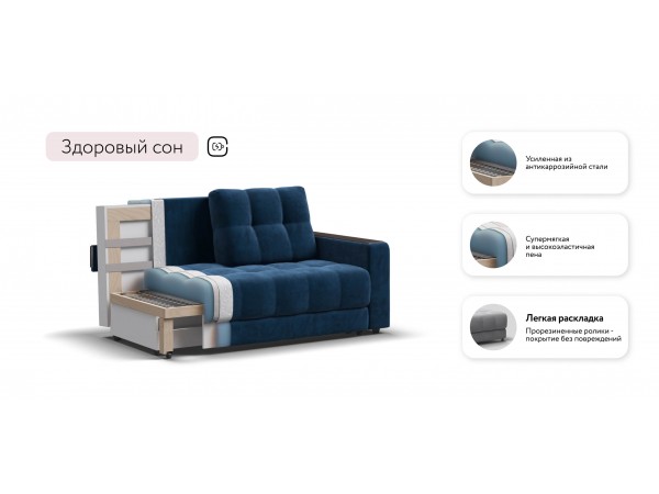 Диван Босс Маркет двухместный велюр Монолит синий