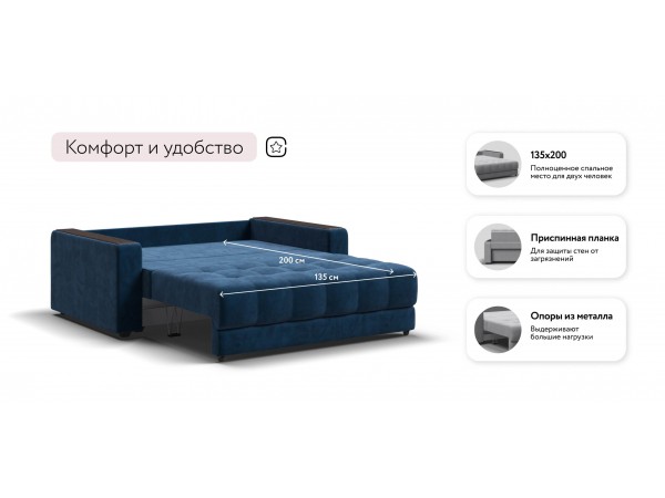 Диван Босс Маркет двухместный велюр Монолит синий