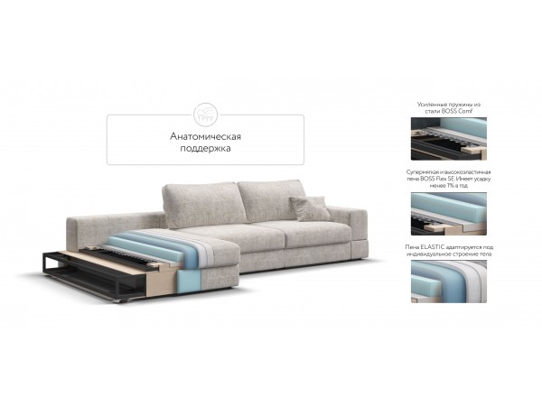 Угловой диван-кровать Босс Модуль XL левый, полка слева, Шенилл Смарт кварц