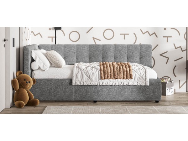 Белла Мини Кровать+ПМ 90*200 Рогожка Мальмо серый