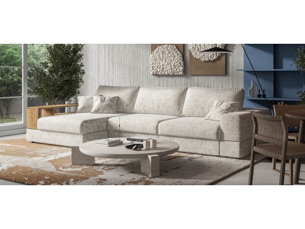 Угловой диван-кровать Босс Модуль XL левый, полка слева, Шенилл Смарт кварц