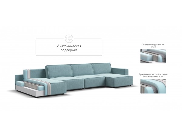 П-образный диван Босс Софт Модуль Велюр Монолит аква