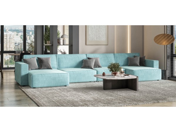 П-образный диван Босс Софт Модуль Велюр Монолит аква