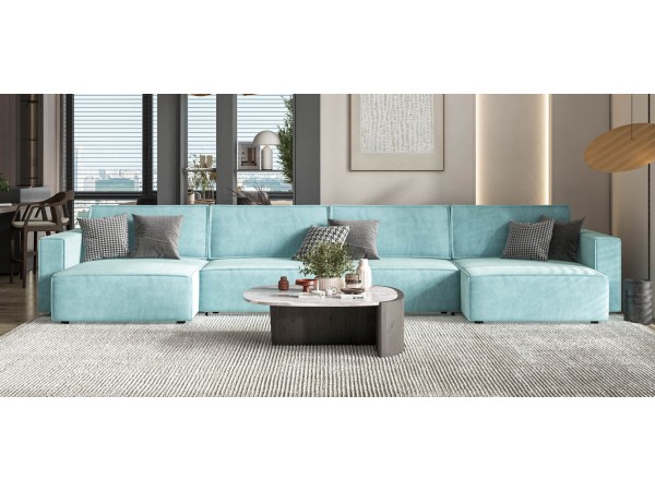 П-образный диван Босс Софт Модуль Велюр Монолит аква