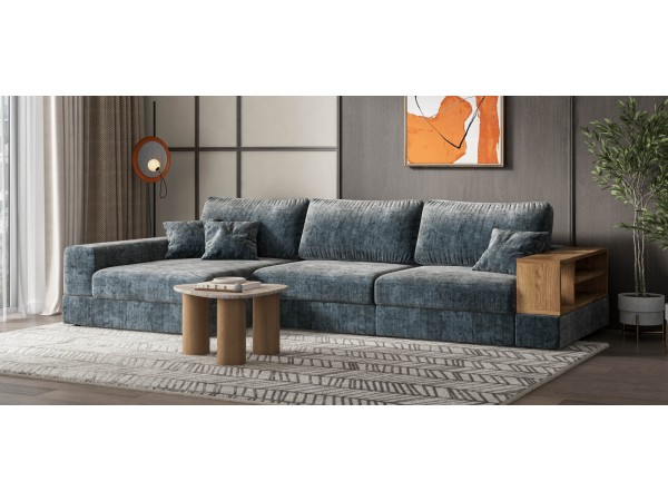 Угловой диван-кровать Босс Модуль XL левый, полка справа, шенилл Глосс карбон