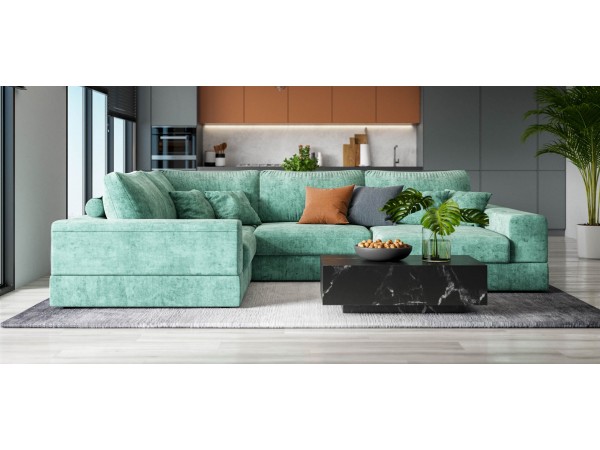 П-образный диван-кровать Босс Модуль левый, мягкие подлокотники, шенилл Глосс минт