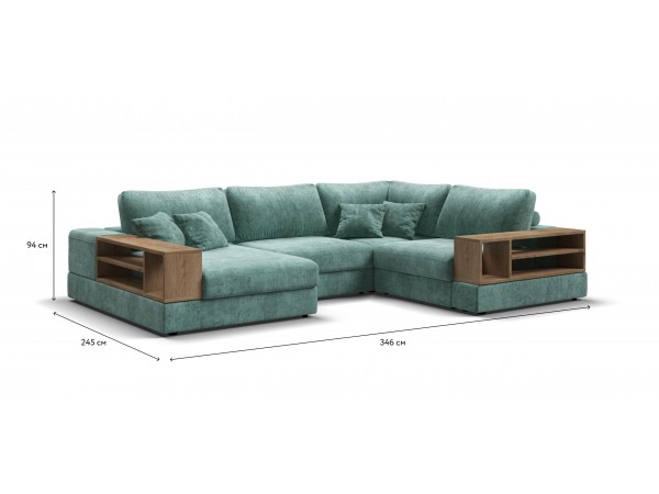 П-образный диван-кровать Босс Модуль правый, две полки, шенилл Глосс минт